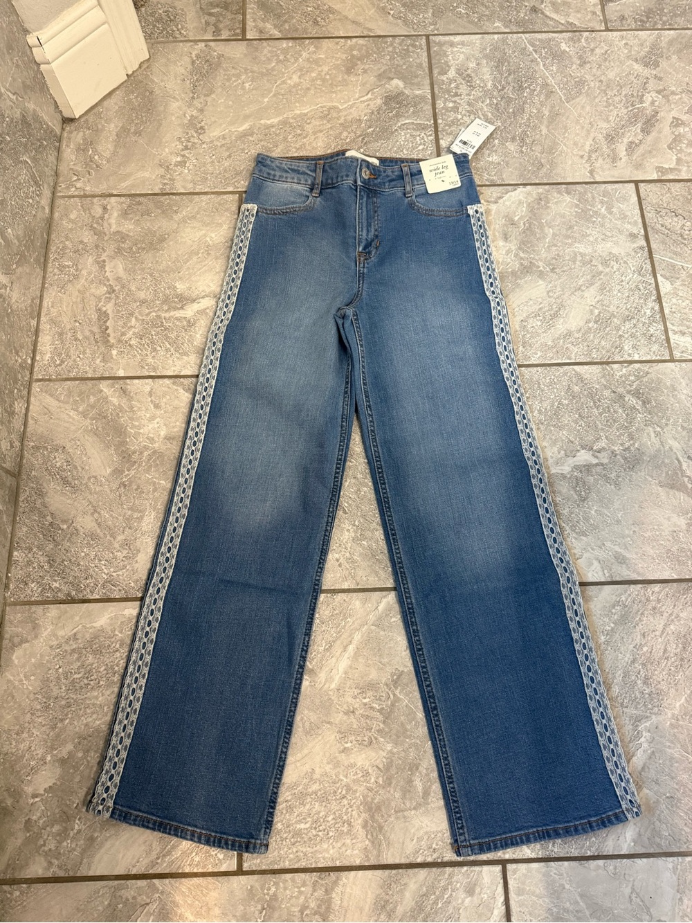 abercrombie kids Blue Wide-Leg Jeans with Lace Side Trim